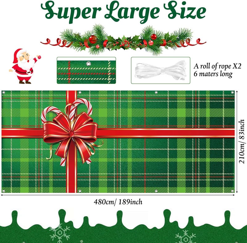 WovWeave Christmas Garage Door Cover - 7 x 16 ft Winter Xmas Garage Backdrop Banner for Outdoor Decoration (Gift Box) - Image 2